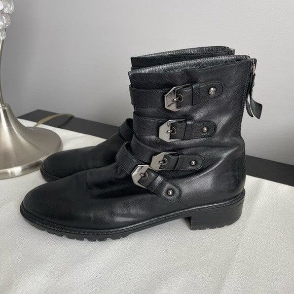 Stuart Weitzman Leather Moto Boots - 8.5 - Picture 1 of 8